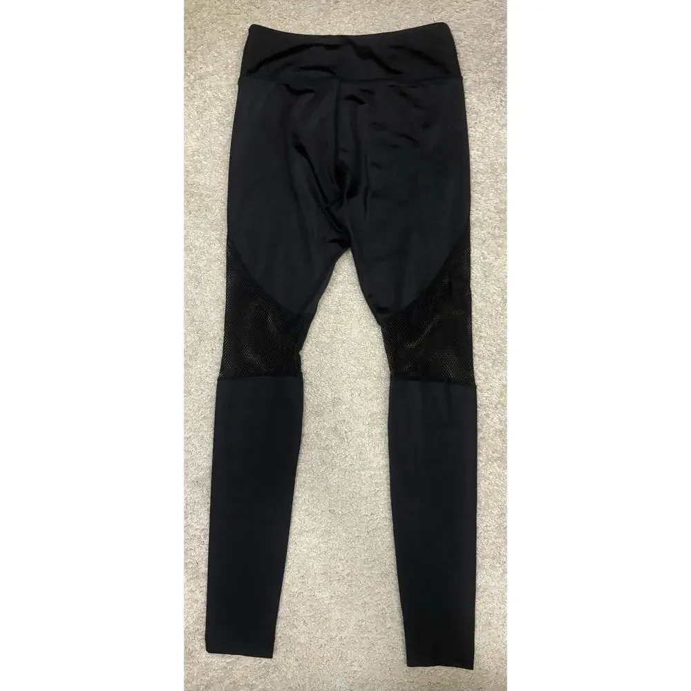 Black High-Waisted Leggings with Mesh Panel Cutouts Size Medium